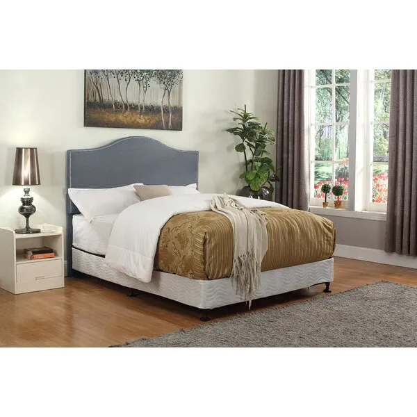 Container Furniture Direct Taylor Collection Modern Linen Fabric Upholstered Bedroom Headboard with Nailhead Trim, Grey
