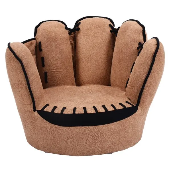 Costzon Kids Couch with Solid Wood Frame & Baseball Glove Design, Children Armchair for Play Room, Nursery, Kindergarten, Kids Room, Gift for Boys & Girls (Brown)