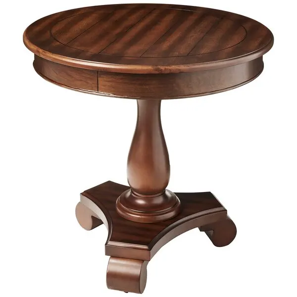 Roundhill Furniture Rene Round Wood Pedestal Side Table, 26
