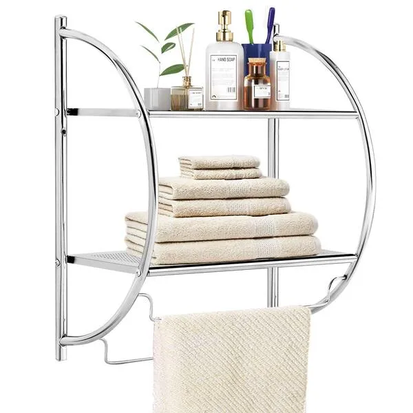 Tangkula Wall Mount 2 Tier Bathroom Shelf with Bars, 18\