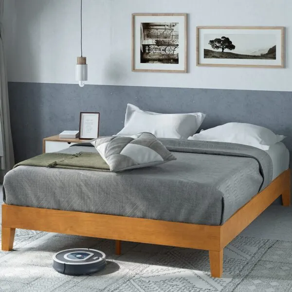 ZINUS Alexis Deluxe Wood Platform Bed Frame, Solid Wood Foundation, No Box Spring Needed, Wood Slat Support, Easy Assembly, Rustic Pine, Queen