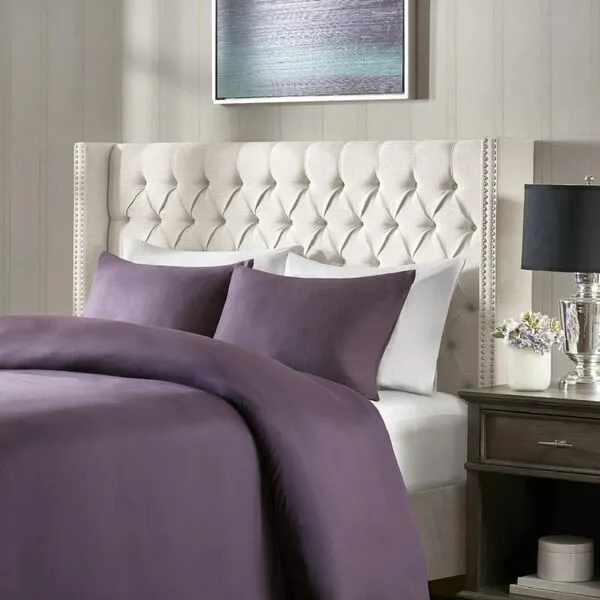 Madison Park Amelia Upholstered Headboard | Nail Head Trim Wingback Button Tufted | Queen, Cream