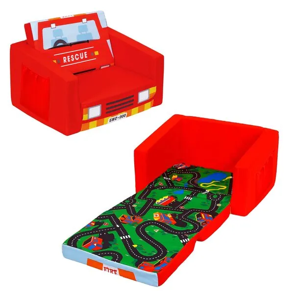 MallBest Kids Sofas Children's Sofa Bed Baby's Upholstered Couch Sleepover Chair Flipout Open Recliner(Red/Fire Truck)