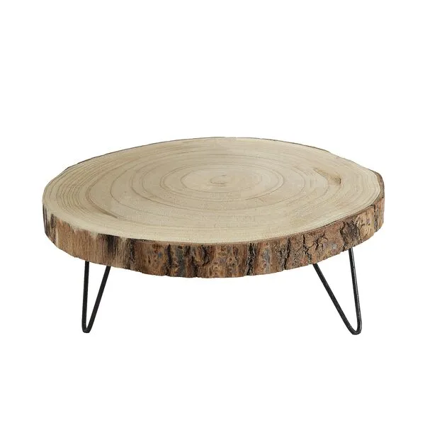 Creative Co-Op Large Paulownia Wood Pedestal with Metal Legs