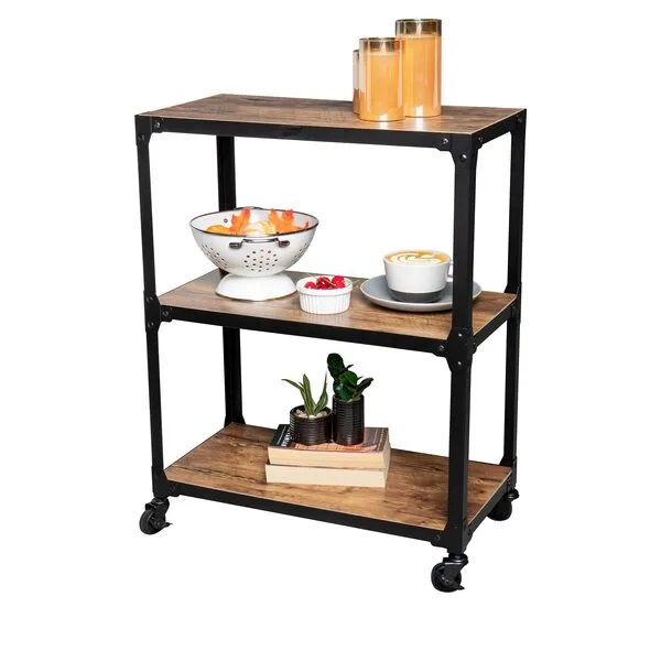 Mind Reader Bar Cart, Rolling Cart, Microwave Stand, 3-Tier, Coffee Cart, Kitchen, Wood/Metal, 23