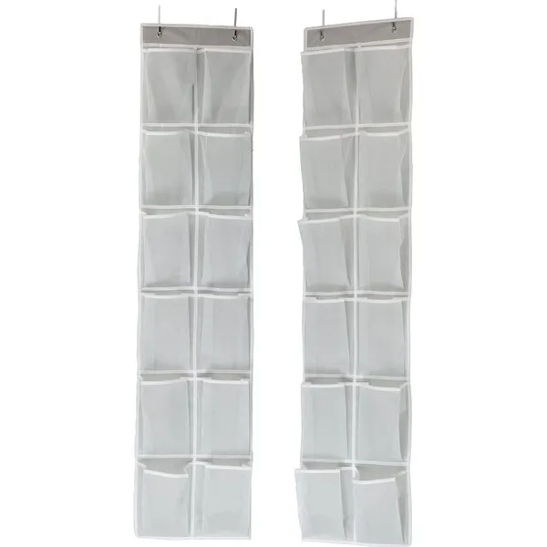 Simple Houseware 24 Pockets - 2PK 12 Large Pockets Over Door Hanging Shoe Organizer, Grey