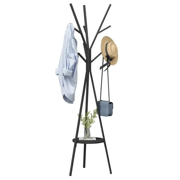 Coat Rack Hat Stand Free Standing Display Hall Tree Metal Hat Hanger Garment Storage Holder with 9 Hooks for Clothes Hats and Scarves in Black,17.72