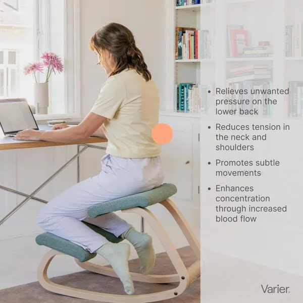 Varier Variable Balans Original Kneeling Chair Designed by Peter Opsvik (Dark Blue Revive Fabric with Natural Ash Base)