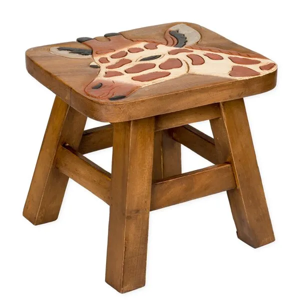Sea Island Imports Giraffe Design Hand Carved Acacia Hardwood Decorative Short Stool