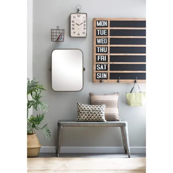 Creative Co-Op Grey & Brown Galvanized Metal Bench
