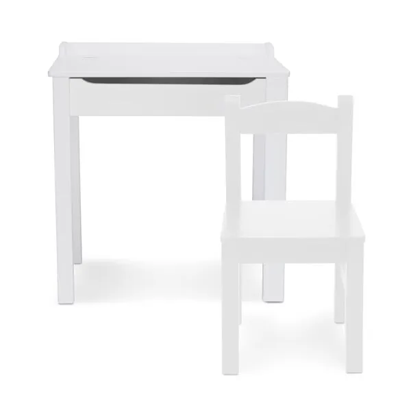 Melissa & Doug Wooden Child\'s Lift-Top Desk & Chair - White Play Desk and Chair Set for Toddlers and Kids Ages 3+