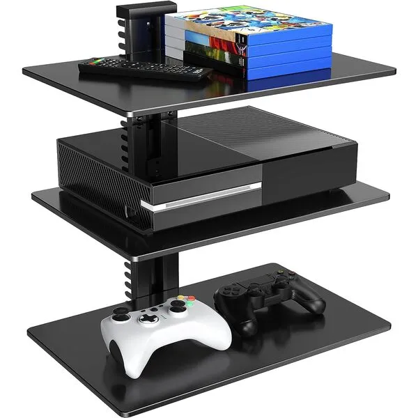 PERLESMITH Floating Wall Mounted Shelf AV Mount Shelf - Holds up to 16.5lbs - DVD DVR Component Shelf with Strengthened Tempered Glass - Perfect for DVD Players, TV Box and Cable Box, PSDSK3