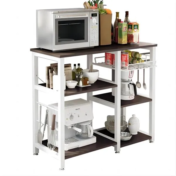 soges 3-Tier Kitchen Baker\'s Rack, Utility Microwave Oven Stand with Storage, Coffee Bar Station, Workstation Kitchen Shelf Cart, Walnut Black