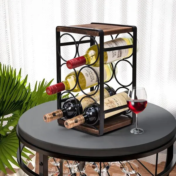 SODUKU Rustic Wood Countertop Wine Rack 6 Bottles No Need Assembly Brown