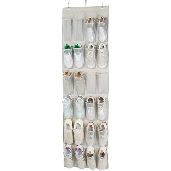 Amazon Basics 24 Medium Pocket Over-the-Door Hanging Shoe Organizer, Light Grey