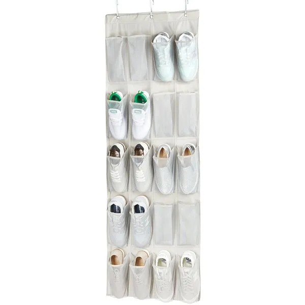 Amazon Basics 20 Large Pocket Over-the-Door Hanging Shoe Organizer, Grayish Tan