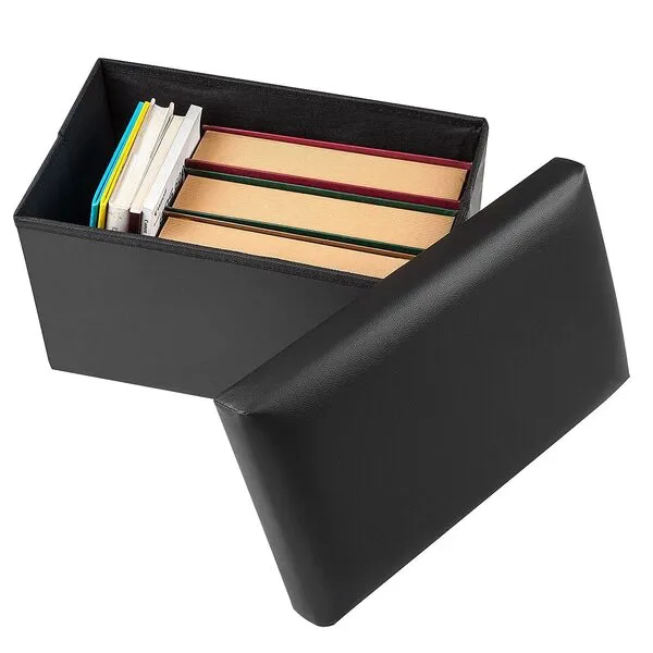 Inoutdoorkit Small FSL01 Foldable Leather Storage Ottoman Bench Footrest Stool, Coffee Table Cube for Home, Office, Garden, Traveling, 16