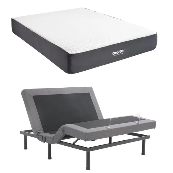 Classic Brands Comfort Upholstered Adjustable Bed Base with Massage, Wireless Remote, Twin XL, Black & Cool Gel Ventilated Memory Foam 10-Inch Mattress | CertiPUR-US Certified | Bed-in-a-Box, Twin XL