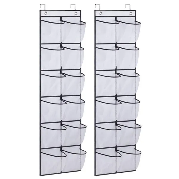 MISSLO Over The Door Shoe Organizer 12 Large Mesh Pockets Hanging Narrow Closet Door, White, 2 Pack