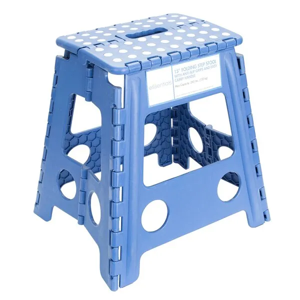 Essentials 21048 15-Inch Folding Step Stool, Wide Folding Step Stool, Plastic Step Stools For Adults, Garden Step Stool, Foldable High Stool