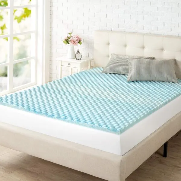 ZINUS 1.5 Inch Swirl Gel Cooling Memory Foam Mattress Topper, Cooling Airflow Design, CertiPUR-US Certified, Full, Light Blue