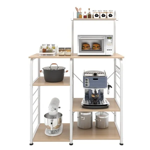 DlandHome Microwave Stand Kitchen Cart, Microwave Cart Stand, 35.4 inches Kitchen Utility Storage 3-Tierx4-Tier for Baker and Rack and Spice Rack Organizer Workstation Shelf, Maple, 172-M