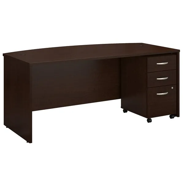 Bush Business Furniture Series C 72W x 36D Bow Front Desk with Mobile File Cabinet in Mocha Cherry