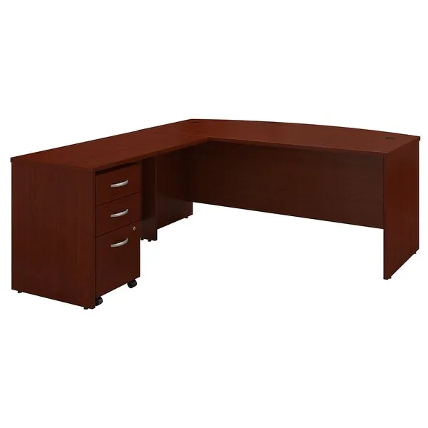 Bush Business Furniture Series C Bow Front L Shaped Desk with 48W Return and Mobile File Cabinet, 72W, Mahogany