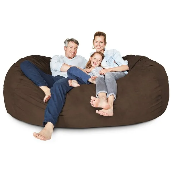 Lumaland Luxurious Giant 7ft Bean Bag Chair with Microsuede Cover - Ultra Soft, Foam Filling, Washable Jumbo Bean Bag Sofa for Kids, Teenagers, Adults - Sack Chair for Dorm, Family Room - Brown