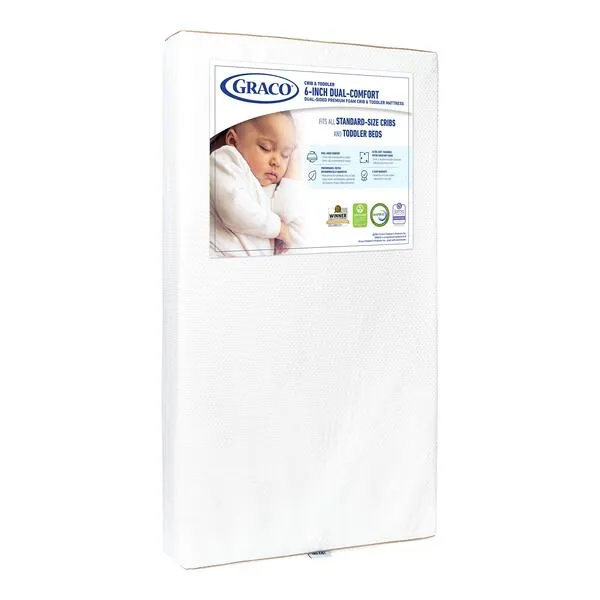 Graco 6-Inch Dual-Comfort Crib & Toddler Mattress - GREENGUARD Gold and OEKO-TEX STANDARD 100 Certified, CertiPUR-US Certified Foam, 2-Sided Mattress Fits Crib & Toddler Bed, Waterproof Sleep Surface