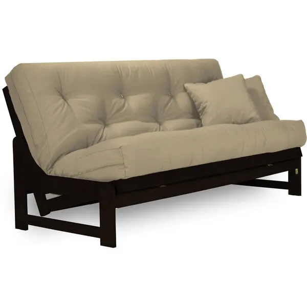 Nirvana Futons Arden Armless Dark Espresso (Near Black) Wood Futon Frame Only, Queen Size - Solid Hardwood Sofa Bed Frame Construction, Space Saving Design Ideal for Small Rooms and Dorms