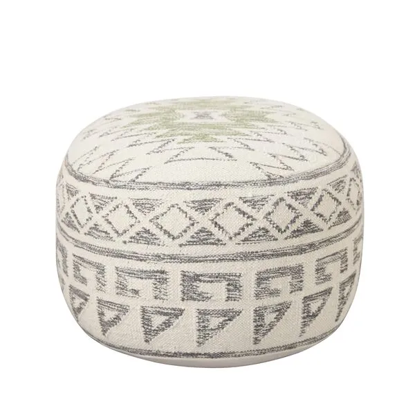 Creative Co-Op Boho Round Wool Blend Kilim Pouf with Geometric Design, Multicolor