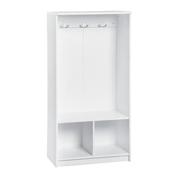ClosetMaid KidSpace Wood Locker, 2 Cubby Cube Compartments, Open Storage, 3 Hooks, for Coats, Backpacks, Jackets, White Finish, 49-Inch