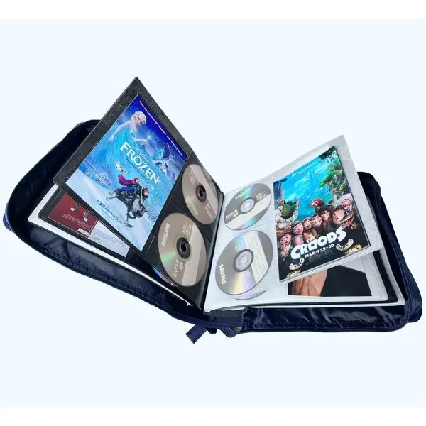 DVD CD Storage Case with Extra Wide Title Cover Pages for Blu Ray Movie Music Audio Disk (Portable Carrying Binder Holder Wallet Album Home Organizer Shelf)- 192 Disc Units & 96 Booklet Pockets