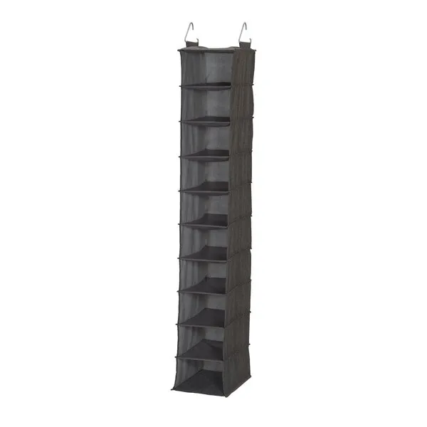Household Essentials Closet Storage Linen 10 Shelf Hanging Shoe Organizer, Grey