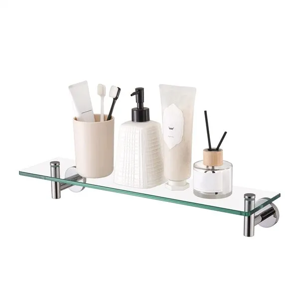 KES Glass Shelf Bathroom Rectangular Shelf 20-Inch with 8 MM-Thick Tempered Glass Rustproof Metal Bracket Wall Mount Brushed Finish, A2021-2