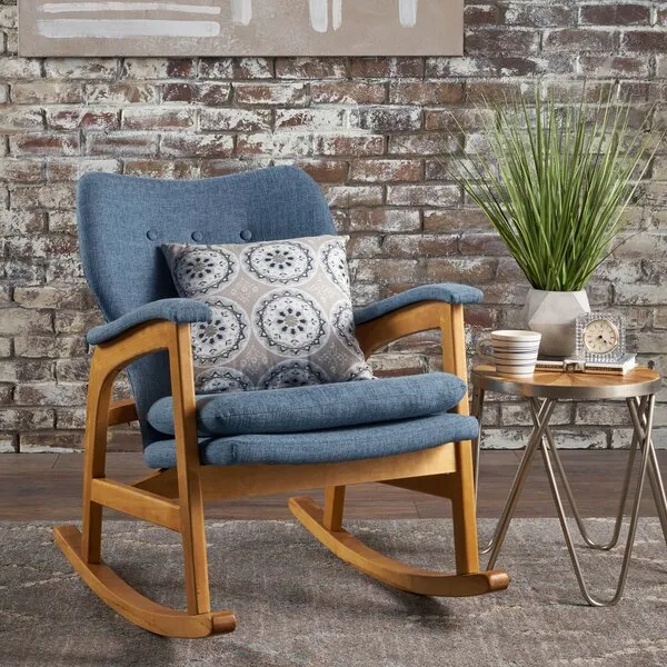 Christopher Knight Home Brannt Mid-Century Fabric Rocker, Muted Blue / Light Walnut