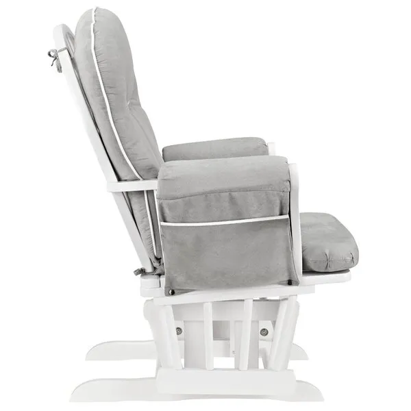 Angel Line Celine Glider and Ottoman, White/Gray Cushion with White Piping