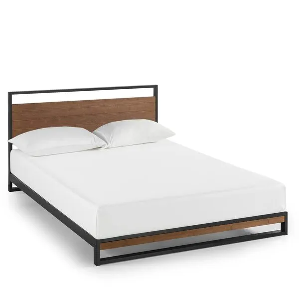 ZINUS Suzanne 37 Inch Bamboo and Metal Platform Bed Frame, Solid Steel Construction, No Box Spring Needed, Wood Slat Support, Easy Assembly, Chestnut Brown, Queen