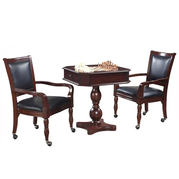 Hathaway Fortress Chess, Checkers & Backgammon Pedestal Game Table & Chairs Set - Mahogany