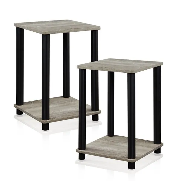 FURINNO Stylish End Table, French Oak Grey/Black,2-Pack (2-99800GYW)