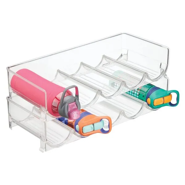 mDesign Plastic Free-Standing Water Bottle and Wine Rack Storage Organizer for Kitchen Countertops, Table Top, Pantry, Fridge - Stackable - Holds 5 Bottles Each, 2 Pack - Clear
