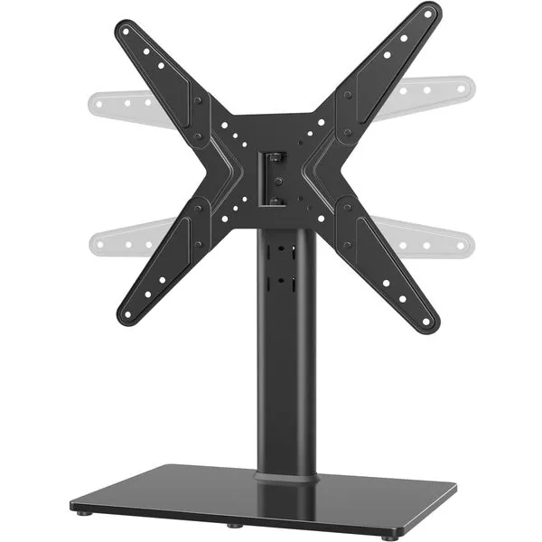 Hemudu Universal Swivel TV Stand/Base Table Top TV Stand for 21 to 55 inch TVs with 90 Degree Swivel, 4 Level Height Adjustable, Heavy Duty Tempered Glass Base, Holds up to 99lbs, HT02B-002