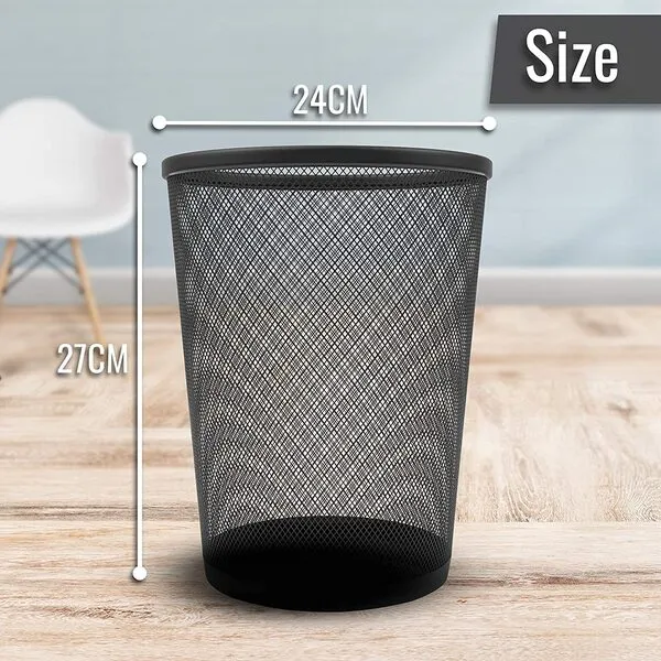 Zuvo Mesh Wastebasket Black Metal Wire Garbage Trash Can for Office Home Bedroom Height 10.1