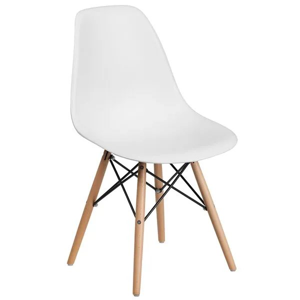 Flash Furniture Elon Series Plastic Chair with Wooden Legs, Set of 1, White