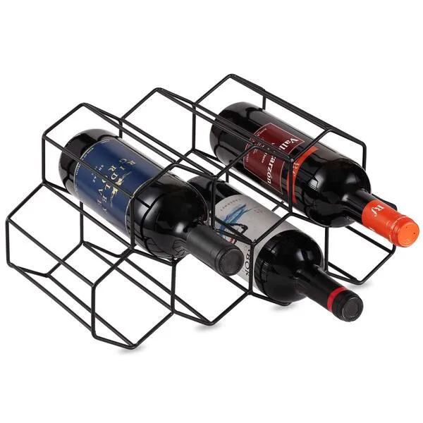 Buruis 9 Bottles Countertop Wine Rack, Wine Holder Stand Metal Wine Rack Honeycomb, Wine Bottle Holder Organizer for Water Bottle for Red & White Wines Home Kitchen Bar (Black)