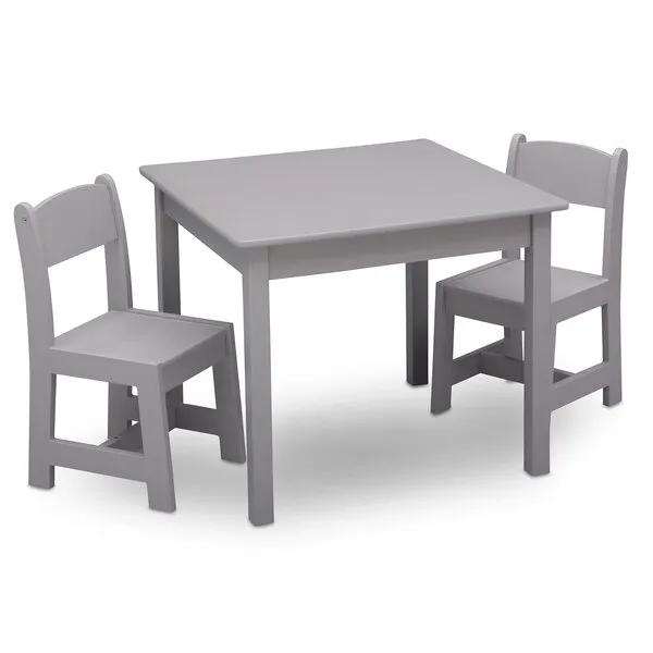 Delta Children MySize Kids Wood Table and Chair Set (2 Chairs Included) - Ideal for Arts & Crafts, Snack Time & More - Greenguard Gold Certified, Grey, 3 Piece Set