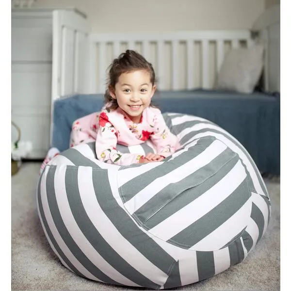 WEKAPO Stuffed Animal Storage Bean Bag Chair Cover for Kids | Stuffable Zipper Beanbag for Organizing Children Plush Toys Large Premium Cotton Canvas (Gray, X-Large)
