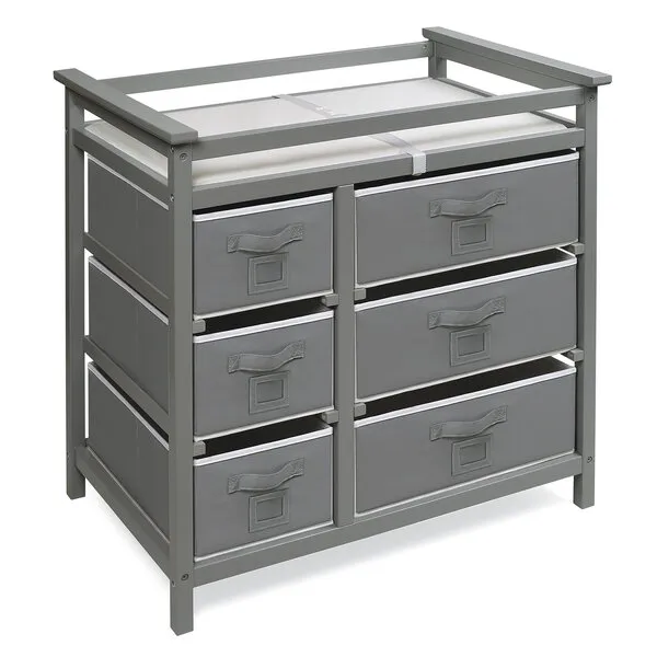 Badger Basket Modern Baby Changing Table with 6 Storage Drawers and Pad, Diaper Change Station - Gray