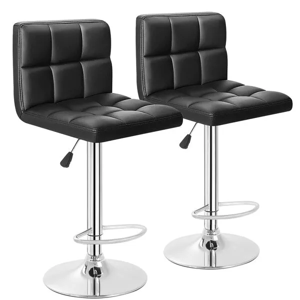 BestOffice Bar Stool Barstools Bar Chairs Counter Height Adjustable Swivel Stool with Back PU Leather Kitchen Counter Stools Set of 2 Dining Chairs (Black)